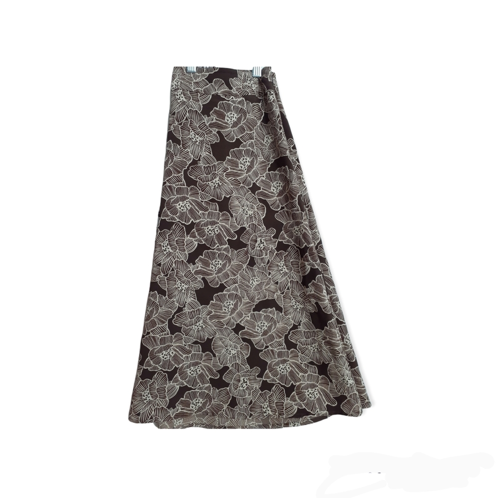 Womens sz 10 Sag Harbor A line brown white Floral print skirt Great condition - Picture 3 of 10